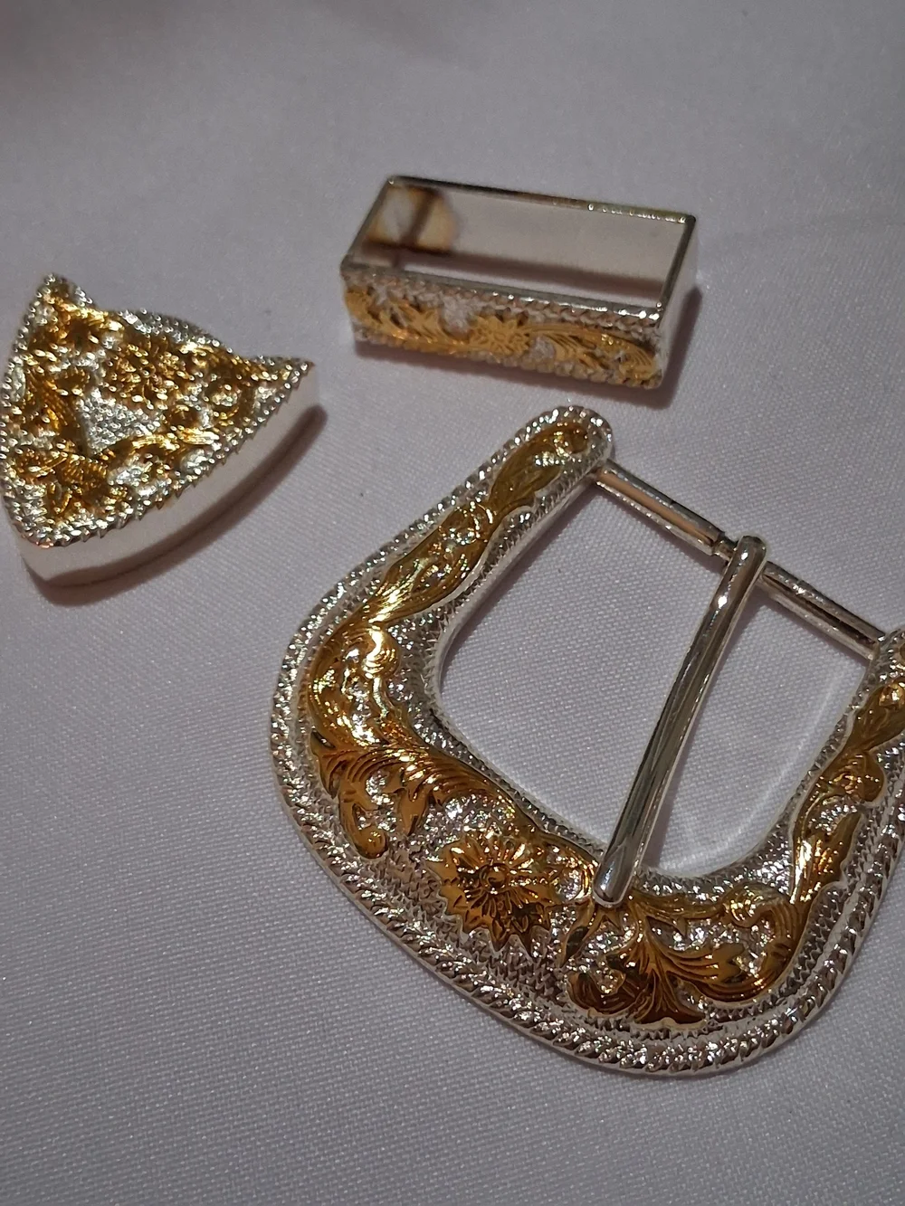 Two-Tone Gold & Silver Western Belt Buckle Set for Women